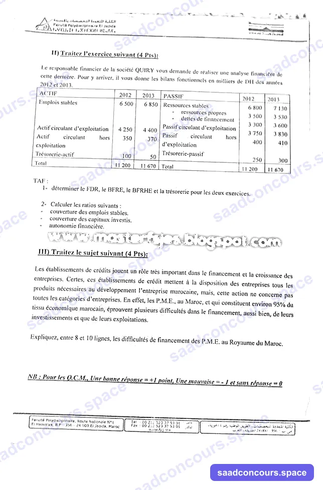 Extrait scanné — Faculté Polydisciplinaire El Jadida (Université Chouaïb Doukkali) 2013